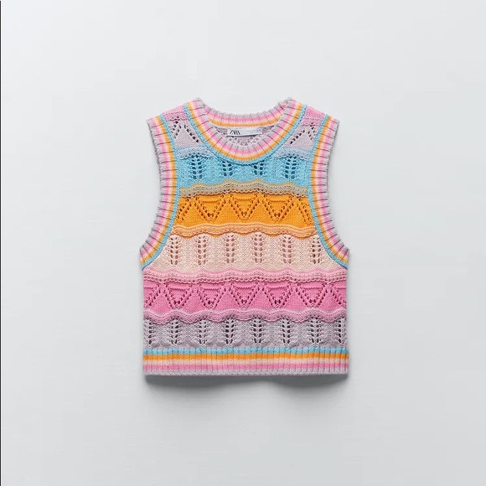 Zara Colorful Crochet Knit Top